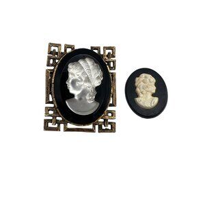 Vintage Lucite Cameo Brooch Lot Greek Key Gold Tone Classical Profile